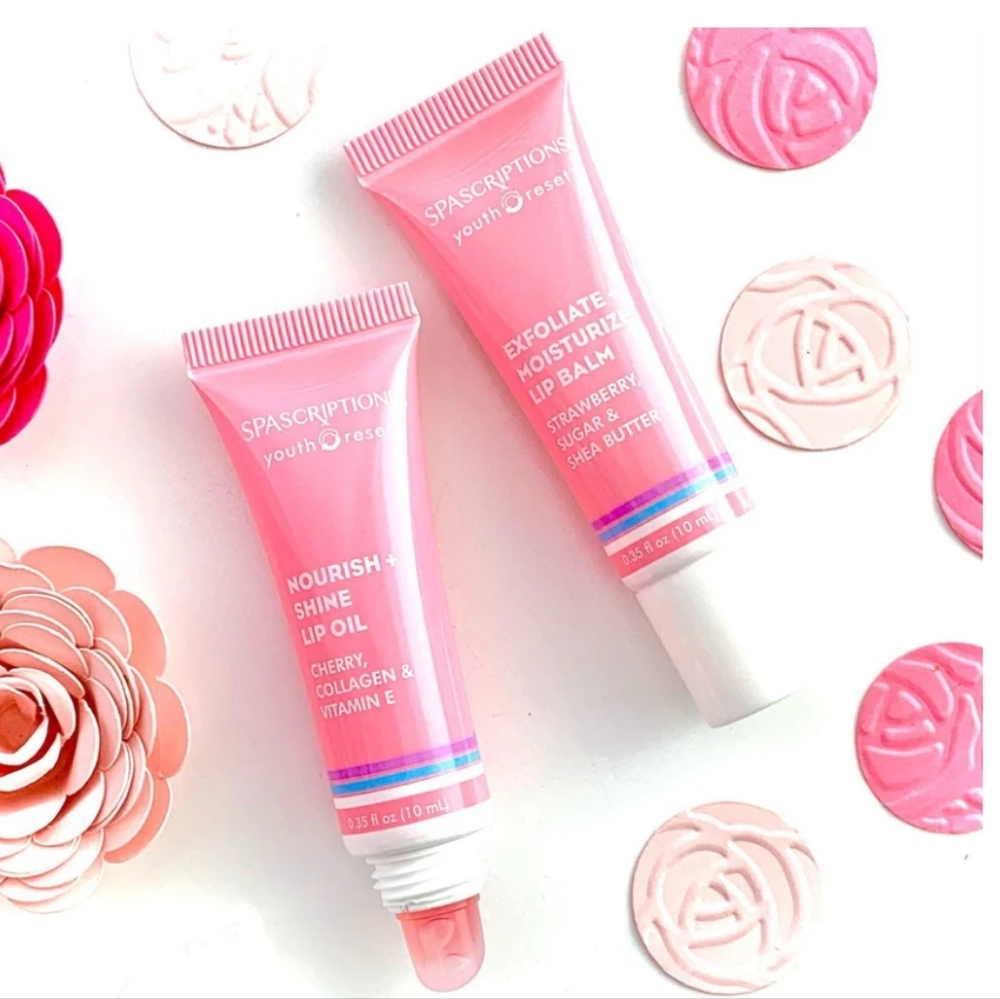 Spascriptions | Lip Set: Nourish Shine Lip Oil & Exfoliate Moisturize Lip Balm